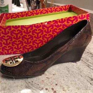 Tory Burch Sally Wedges -Amazon Snake Print Almond